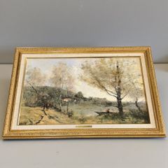 美品 アンドレ・ベッツ「コモ湖畔」複製画 豪華額装 名画 イタリア