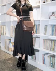 White Piping Cropped Polo Shirts (black)