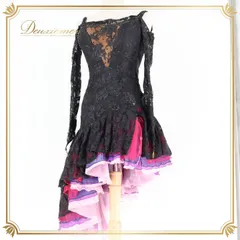 社交ダンス 衣装 ラテン ドレス ワンピース 黒 デモ 競技 紫 ピンク パーティ 発表会 かわいい 高級感 フリル レース ブラック系 ピンク系 パープル系 ステージ ドレスアップ フォーマル コスチューム ダンス発表会