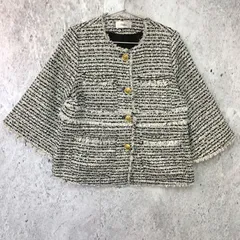 Flolia フロリア ツイード  ジャケット ブラック × ホワイト Sサイズ ◇〇