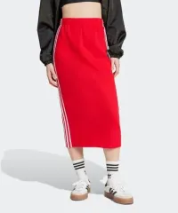 アディダス ストライプ ニット ロング スカート レッド L 77 新品