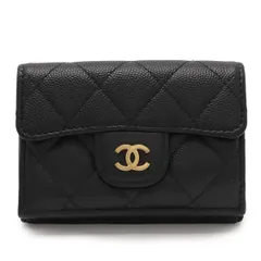CHANEL シャネル クラシック スモール フラップ ウォレット マトラッセ ココマーク 3つ折財布 三つ折り キャビアスキン レザー ブラック 黒 AP0230