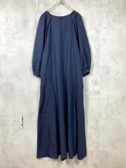 green label relaxing グリーンレーベルリラクシング ユナイテッドアローズ 切り替え7分袖 フレア ワンピース 紺 ■■レディース