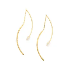 【ゴールド×ピアス】[Cream dot. クリームドット公式] ピアス レディース  ステンレス製 金属アレルギー対応 つけっぱなし アメリカン カーブ メタルバー 凹凸 揺れる ミディアム チェーン  