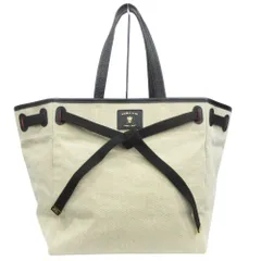 新品同様 Accessoires De Mademoiselle ADMJ エーディーエムジェー アクセソワ トート ハンド バッグ キャンバス レザー ロゴ ベージュ 黒 レディース 古着 中古 USED