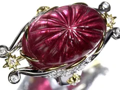 1IOM17027SS【売り切り】新品仕上【RK宝石】天然ピンクトルマリン 超特大34.177ct 極上ダイヤモンド Pt900 K18 超高級リング 10.5号 カービング 彫刻 リング 指輪