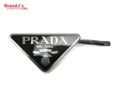 PRADA プラダ 1IF051 現行モデル メタル ヘアピン 単品 ヘアクリップ 髪留め トライアングルロゴ 黒 ブラック　/34551