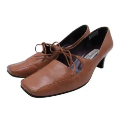 良品 elegance エレガンス 卑弥呼 リボン レザー スクエアトゥ ローヒール パンプス 靴 シューズ 22.0 キャメル レディース 古着 中古 USED