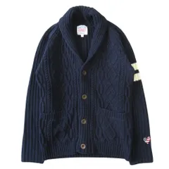 美品 J.PRESS ジェイプレス ケーブルニット カーディガン ショールカラー サイズS 紺 ネイビー メンズ 古着 中古 USED
