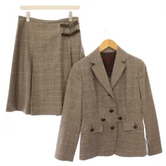 オールドイングランド OLD ENGLAND セットアップ テーラードジャケット アウター シングル 総裏地 ラップスカート 巻き プリーツ ひざ丈 ウール チェック柄 38 茶 ブラウン /BB