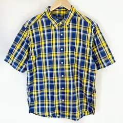 (^w^)b McGREGOR マックレガー 半袖シャツ ボタンダウン チェック柄 コットン 綿100% カジュアル アメカジ デイリー タウンユース アウトドア ブルー×イエロー メンズ サイズL