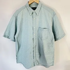 (^w^)b Eddie Bauer エディーバウアー 半袖シャツ ボタンダウン チェック柄 コットン 綿100% シンプル カジュアル デイリー タウンユース アウトドア ライトグリーン系 メンズ サイズM