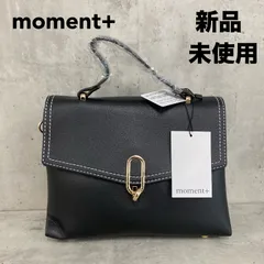 新品 未使用 moment+ モーメントプラス レターフラップステッチハンドバッグ スクエア 2way ショルダーバッグ 肩掛け 斜め掛け ゴールド金具 フロント金具 合成皮革 フェイクレザー 鞄 かばん カバン ブラック 黒 ワンハンドル  ★ ■■