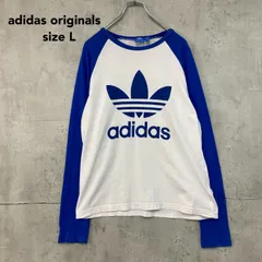adidas originals アディダスオリジナルス ラグラン 長袖 Tシャツ ロンT トレフォイル ロゴ プリント BR2025 TREFOIL LS TEE ホワイト ブルー 白 青 Lサイズ 綿100％ コットン ストリート スポーツ ★ ■◇