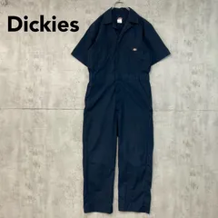 Dickies ディッキーズ 半袖 つなぎ ジャンプスーツ カバーオール オーバーオール 作業着 ワークウェア ユニフォーム ネイビー 紺色 33999DN Mサイズ相当 アメカジ ストリート 古着 スタイル 胸ロゴ ワッペン ウエストゴム ★ ■◆