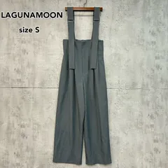 美品 LAGUNAMOON ラグナムーン ハイウエストサスペンダーパンツ グレー センタープレス ワイドパンツ ストレート 2way 取り外し可能 雑誌掲載 オフィス カジュアル きれいめ モード セミフォーマル 裏地あり 手洗い可能 ★ ■■のサムネイル