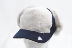 中古 ルコックスポルティフ le coq sportif キャップ F(55-57cm) 紺×白 美品 　耳当て付き　スエード調 ボア