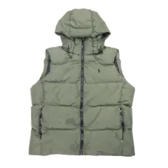 POLO RALPH LAUREN ポロラルフローレン フード付 ダウンベスト 2WAY ジップアップ ポニー刺繍 アウター L カーキ メンズ 古着 中古 USED