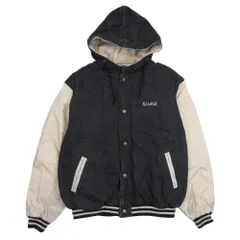 良品 XLARGE エクストララージ フーデッド デニム スタジアムジャケット スタジャン ブルゾン アウター M グレー ベージュ メンズ 古着 中古 USED