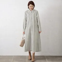 美USED URBAN RESEARCH Sonny Label アーバンリサーチ サニーレーベル 長袖シャツ ロングワンピース スタンドカラー ストライプ コットン フリーサイズ