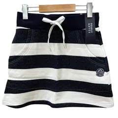GF1-SP PEARLY GATES パーリーゲイツ レディース ミニ スカート ゴルフ ゴルフウェア 秋冬 裏起毛 ボーダー柄 白✖️紺色 スウェット 腰紐 1サイズ M 055-3134122