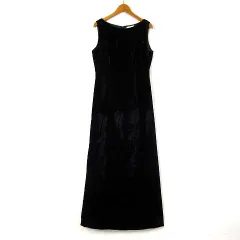 アンフィニ INFINE ドレス ワンピース ベロア シルク ロング マキシ ノースリーブ M 9 黒 ブラック