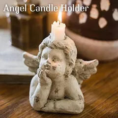 アンティーク風 エンジェル キャンドルホルダー 天使 オブジェ 石像風 インテリア 置物 ロウソク立て