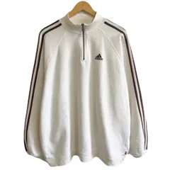 00's adidas アディダス ハーフジップスウェットシャツ プルオーバー ワンポイントロゴ 刺繍 白×茶 XLサイズ No.M439