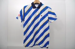 中古 メンズ チャンピオンゴルフ Champion 半袖ポロシャツ M 青×白 斜めストライプ