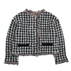 美品 25aw Diagram ダイアグラム グレースコンチネンタル ツイードニットショートカーディガン 千鳥格子 ジャケット 羽織 36 白 黒 レディース 古着 中古 USED