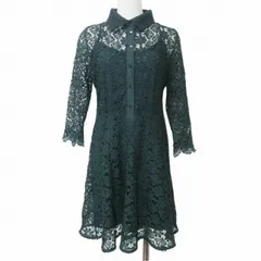 ザラ ベーシック ZARA BASIC COLLECTION 美品 レースワンピース ひざ丈 7分袖 M 170/88A 緑 グリーン X