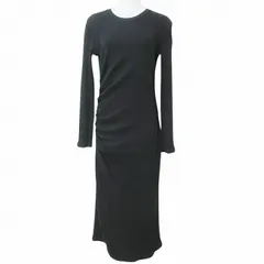 ザラ ZARA リブワンピース ロング タイト 長袖 サイドギャザー 無地 M 170/88A 黒 ブラック X