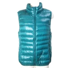 ユニクロ UNIQLO ライトダウンベスト ジップアップ スタンドカラー ナイロン M グリーン系 X