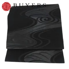 【中古】 名古屋帯 喪服用 九寸 正絹(金銀糸除く) ブラック 名古屋仕立て 流水模様 夏物 和装 呉服 和服 きもの レディース 女性