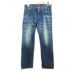 レッドカード RED CARD デニム パンツ ジーンズ ボタンフライ ストレート ダメージ加工 シンチバック 23 S相当 青 ブルー X