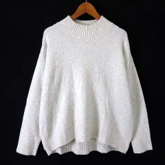 ユニクロ UNIQLO スフレヤーン モックネック セーター ニット ウール ストレッチ 長袖 M 杢アイボリー