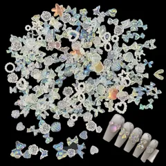 ネイルパーツ リボン 花 クマ クリア オーロラ ネイル ストーン 3D 立体 ネイル パール ハート 大きめ  ネイルアート デコパーツ ジュエリーパーツ レジン封入 ハンドメイド 約100個入り ランダム形 ブランド: Tidyworm