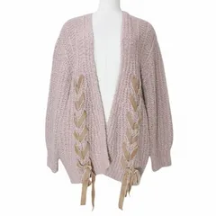 ジルスチュアート JILL STUART ニット カーディガン リボン レースアップ 長袖 モヘヤ混 厚手 ボタンレス FR ピンク X