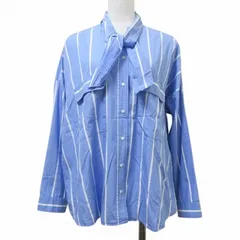 ザラ ベーシック ZARA BASIC ボウタイ シャツ ブラウス 長袖 ロールアップ袖 ストライプ M 170/88A ブルー ホワイト X