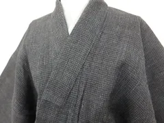 P41659　結城紬　縮み　単衣　男物　ｃ