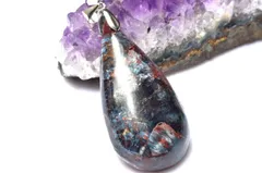 【１点物】シルバー925◇美しいシャトヤンシー ブルーピーターサイト　38x19mm　ドロップ ペンダントトップ パワーストーン 天然石 _PC9293