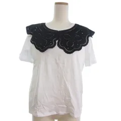 ザラ ZARA カットソー Tシャツ ビックカラー カットワーク レース M 白 ホワイト 黒 ブラック