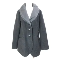 ヒロココシノ HIROKO KOSHINO コート ウール ダブルカラー ミドル丈 38 M相当 グレー X