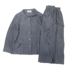 新品同様 斎藤都世子 トヨコサイトウ ニット セットアップ 花柄 ジャガード ジャケット ブルゾン フレア ロングスカート 黒 ブラック レディース 古着 中古 USED