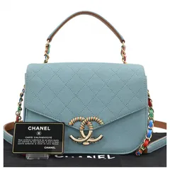 シャネル ココマーク キャビアスキン フラップ チェーン ショルダーバッグ ライトブルー Aランク ch45210vs