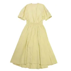 EPOCA エポカ トライベッカリネン ストレッチ ドレス ワンピース イレギュラーヘム フレア 五分袖 40 黄 イエロー レディース 古着 中古 USED
