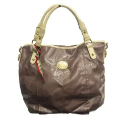 Orobianco オロビアンコ トート ハンド バッグ 鞄 エナメル レザー ロゴ 紫 パープル ベージュ メンズ レディース 古着 中古 USED