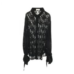 SAINT LAURENT PARIS 総柄フリルブラウス 長袖 ブラック 39 - メルカリ