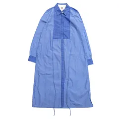 美品 TOMMY HILFIGER トミーヒルフィガー ストライプ 切替 シャツ ワンピース カットソー ステンカラー ロング 長袖 36 ブルー系 レディース 古着 中古 USED