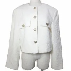 ザラ ZARA 美品 ノーカラージャケット ツイード 金ボタン 総裏地 XS 白 ホワイト /X